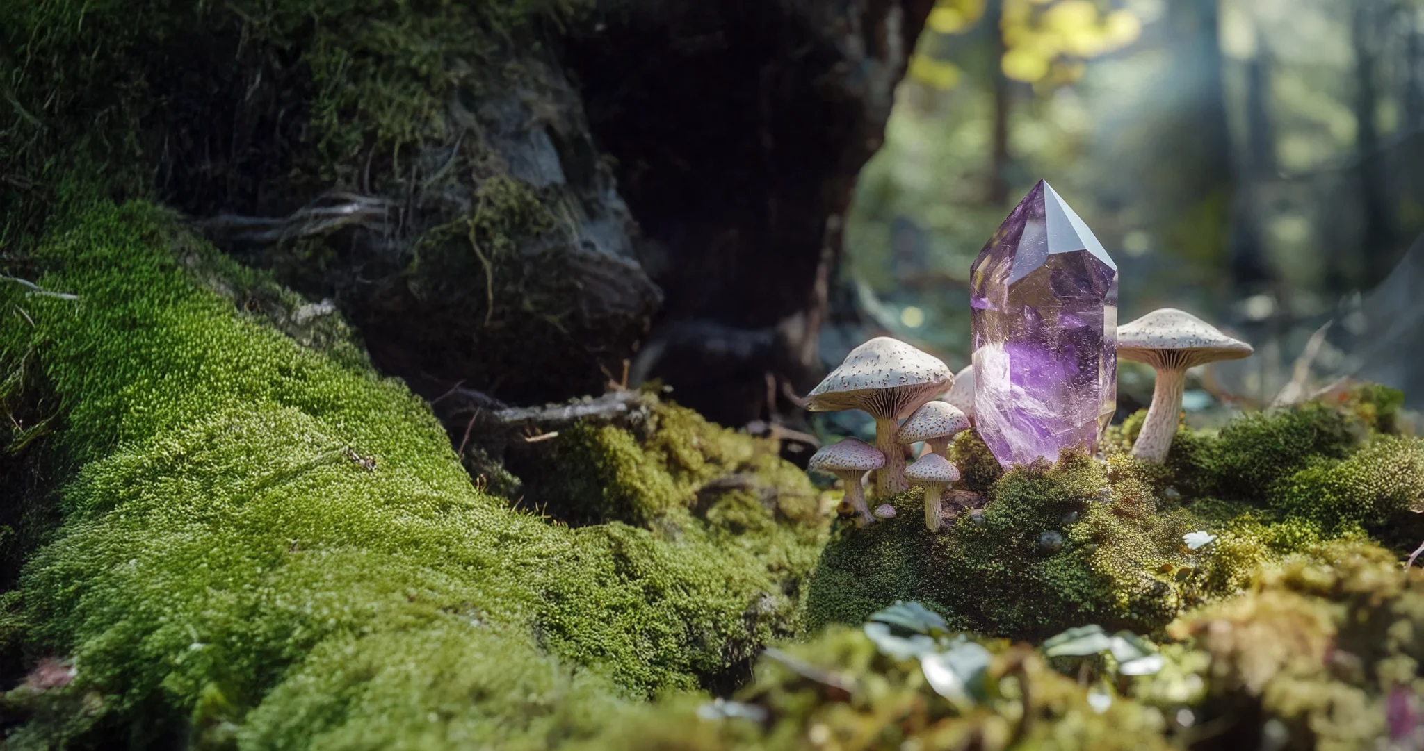 The original Mystic Moonlight forest scene with amethyst and mushrooms